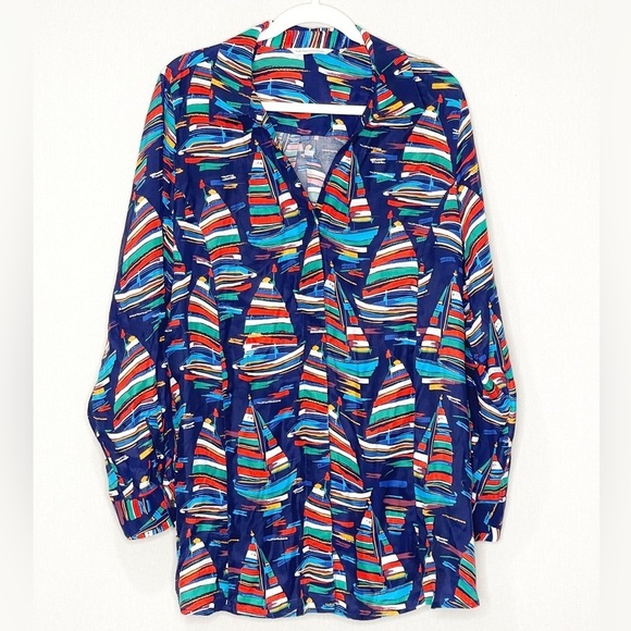 Soft Surroundings Tops - Soft Surrounding Nautical Sail Away Sailboat Button-Up Navy‎ Blouse Cape Cod